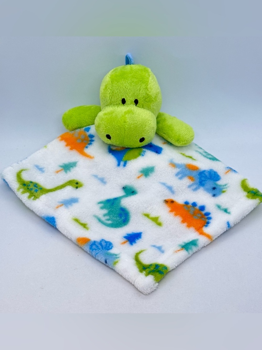 2020 Le BeBe Favorite Green Dinosaur Lovey Security Blanket 12" x 12.5" Plush
